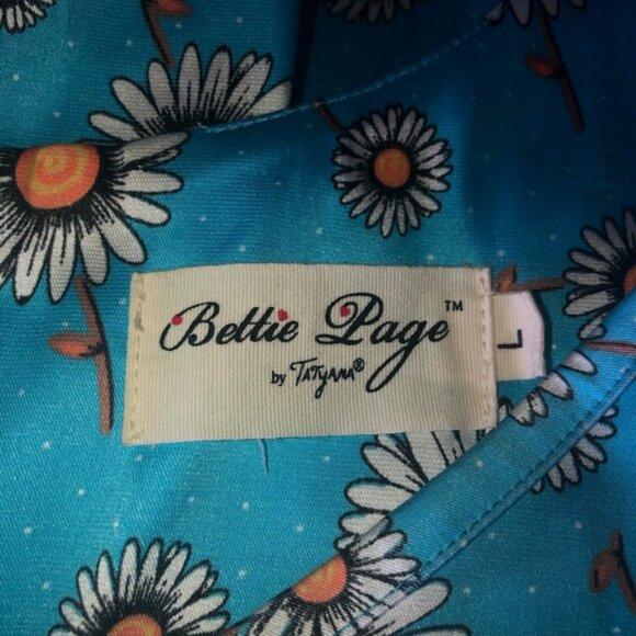 Bettie Page by Tatyana blue floral rockabilly pinup dress size M - Picture 2 of 4